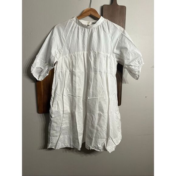 Everlane Dresses & Skirts - Everlane White Keyhole Back Puff Sleeve Shirred Mini Yoke Dress Small